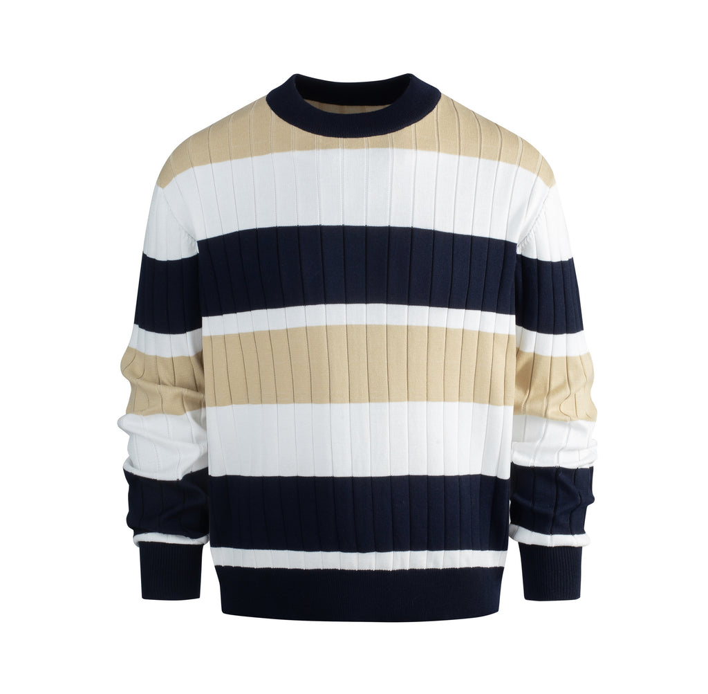 Men's Casual Contrast Color Striped Pullover