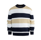 Men's Casual Contrast Color Striped Pullover