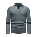 Men's Knitwear Half Zipped Stand Collar Striped Sweater
