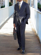 Men's Classic Striped Suit High Waist Pants Set