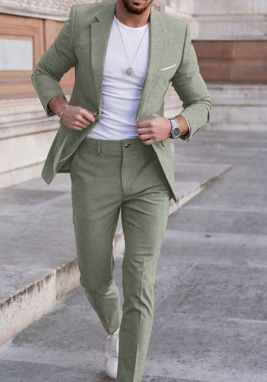 Men's Large Single Row One Button Solid Color Suit Two-piece Set