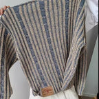 Retro Multi-colored Stripe Casual Trend Knitted Sweater Men's Design Round Neck Pullover