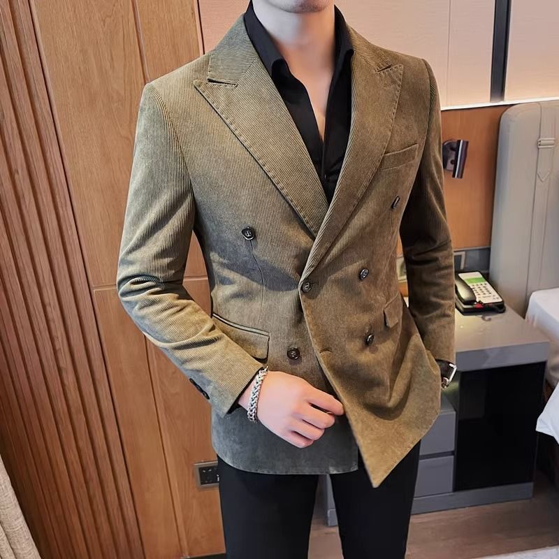 Light Luxury Corduroy Suit Jacket Autumn And Winter Double Breasted Casual