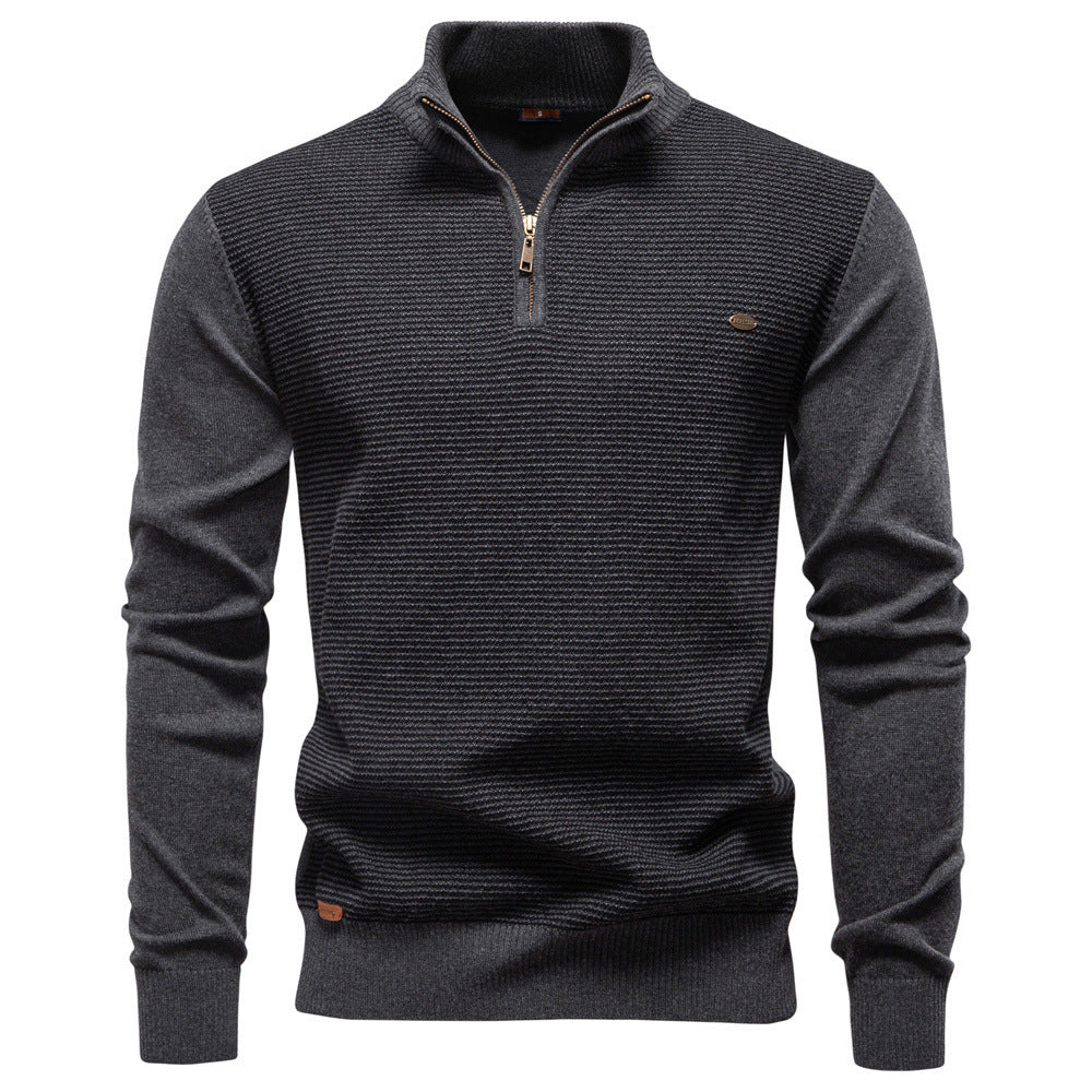Men's Standing Collar Half Zipper Business Casual Cotton Sweater