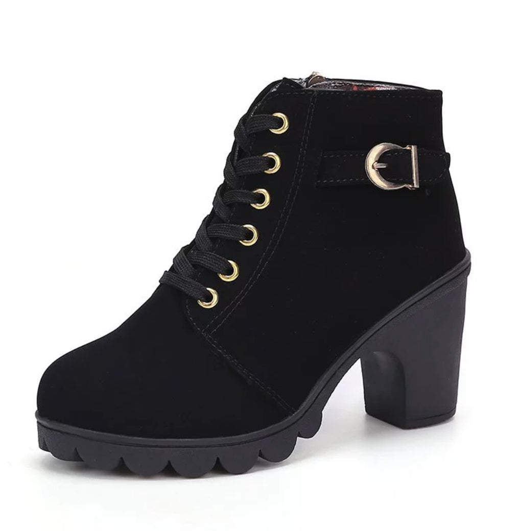 Fashoin Leopard Print Ankle Square Heel Suede Lace-up Zip Boots Women Casual Versatile Shoes Autumn And Winter