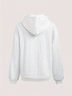 Women's Spring And Autumn Solid Color Zipper Shoulder Drawstring Casual Hoodie