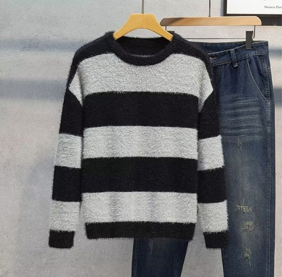 Round Neck Multicolor Design Soft Nuo Sweater Men's Autumn And Winter Lightly Mature Knitwear Loose American Retro Korean Style Coat