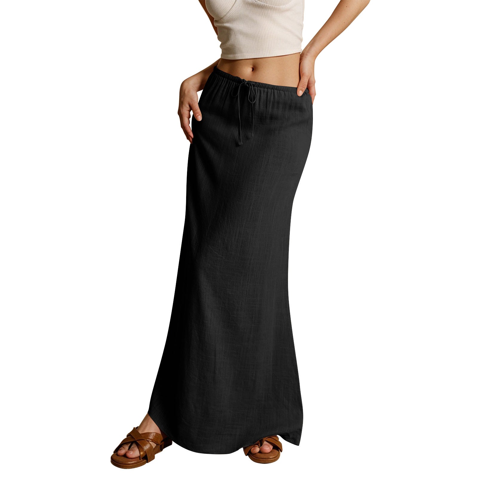 Women's Solid Color Drawstring Elastic Waist Skirt