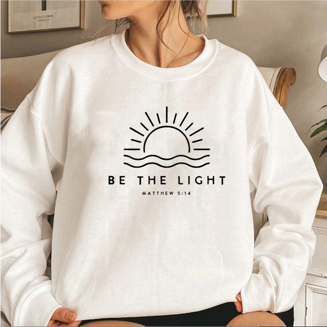 Women's Fleece-lined Crew Neck Sweater Plain Slogan Printing