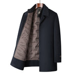 Men's Mid-Long Wool Double-Faced Overcoat With Detachable Down Inner Lining Windbreaker