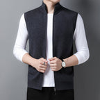 Pure Color Warm Keeping Zipper Knitted Men's Thickened Vest Coat