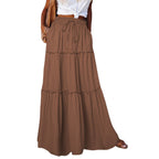 Women's Layered High Waist Elastic Lace-up Skirt With Wooden Ears