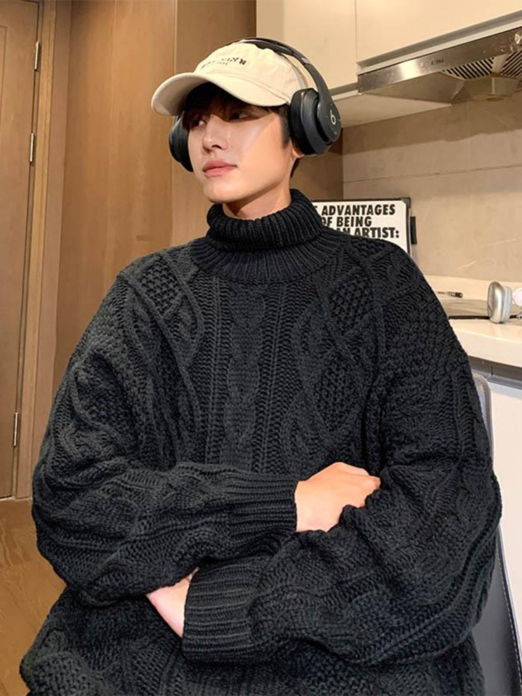 Japanese-style Retro Green Jacquard Turtleneck Sweater