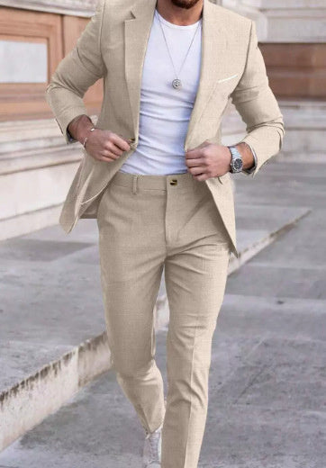 Men's Large Single Row One Button Solid Color Suit Two-piece Set