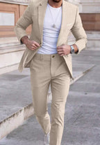 Men's Large Single Row One Button Solid Color Suit Two-piece Set