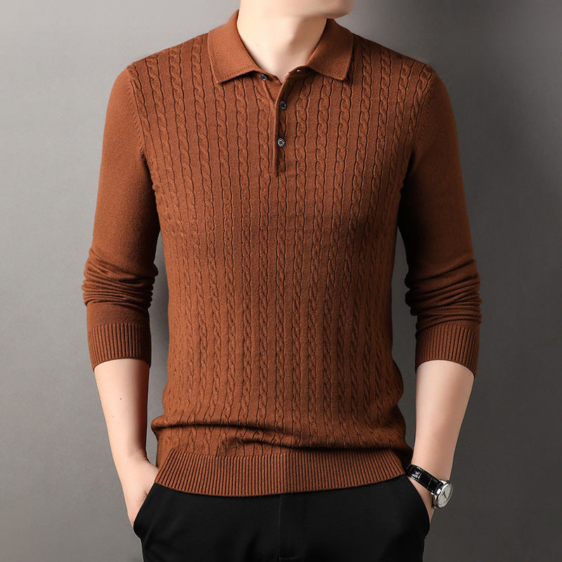 Autumn New Twisted Floral Polo Long Sleeve Loose Casual Bottoming Sweater For Men