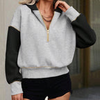 Ladies Hooded Long Sleeve Half Zipper Short Chic Casual Sweatshirt