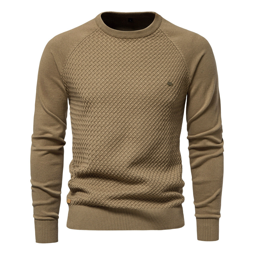 Autumn And Winter New Cotton Men's Sweater Pullover Solid Color Raglan Sleeve Sweater
