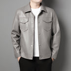 Men's Lapel Trend Lightweight Printed Leather Jacket
