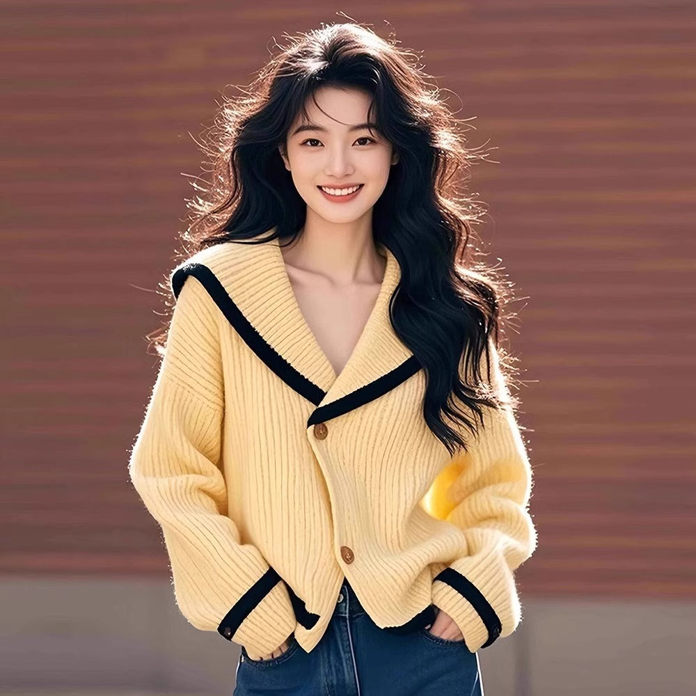 V-neck Loose Long Sleeve Knitted Outerwear Lazy Sweater