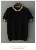 Round Neck Pure Wool Sweater Men's Short Sleeve Early