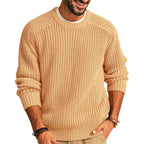 Men's Solid Color Long Sleeve Round Neck Fashion Sweater Loose Retro Sweater