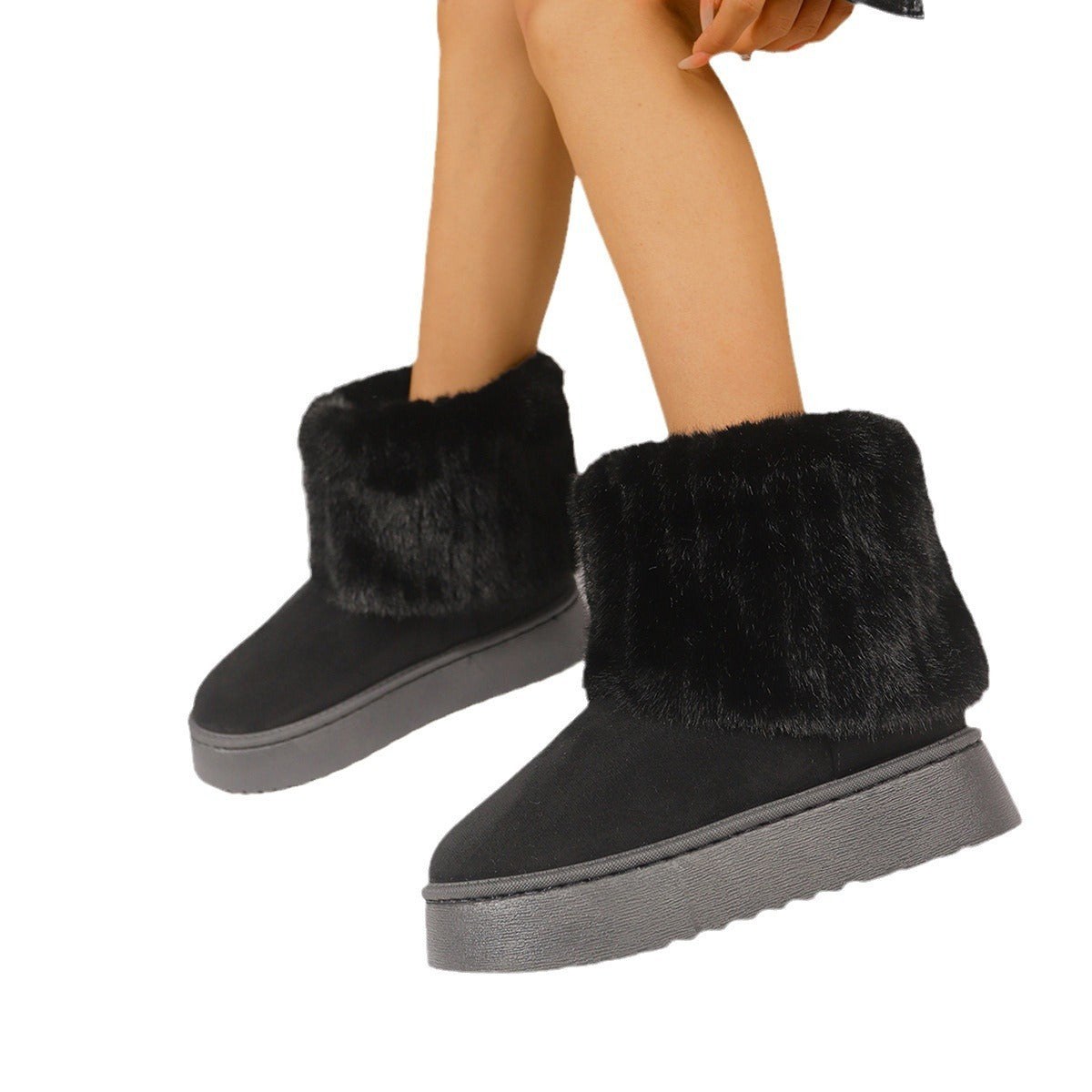 Autumn And Winter Leisure Thick-soled Round Toe Furry Trousers Boots