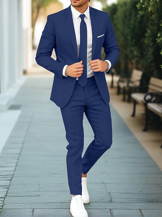 Men's New Linen Single Row One Button Suit