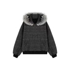 Vintage Fur Collar Couple Hooded Zipper Cardigan Sweater