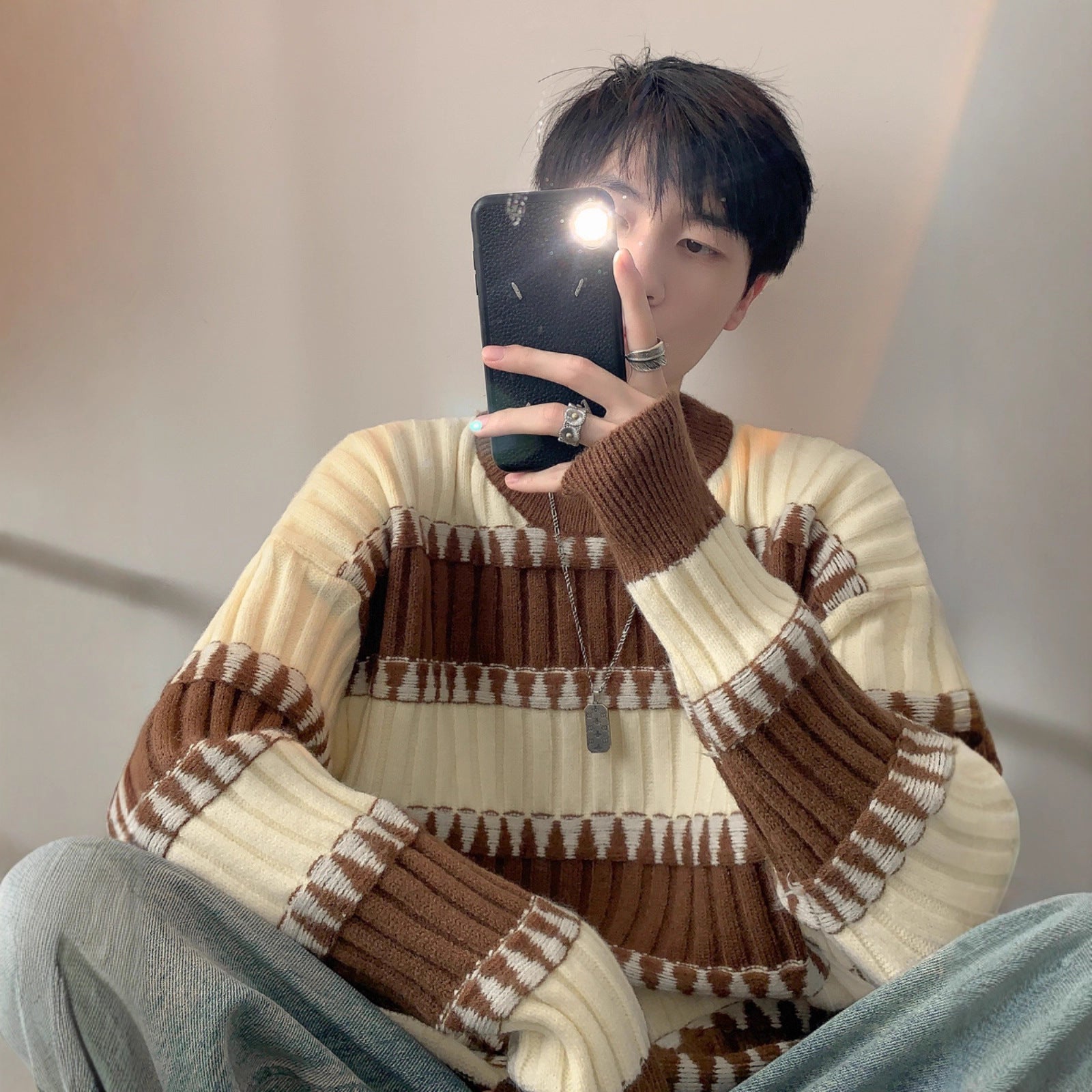 Striped Contrast Color Sweater Japanese-style Retro