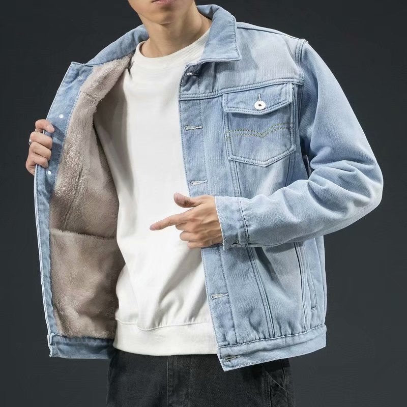 Men's Denim Jacket Autumn Loose Trendy Warm Workwear Top