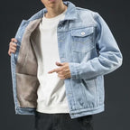 Men's Denim Jacket Autumn Loose Trendy Warm Workwear Top