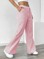 New Striped Trousers With Pockets Casual Versatile Loose Wide Leg Pants Women's Clothing