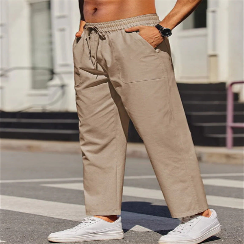 Men's Linen Solid Color Casual Elastic Waist Outdoor Daily Breathable Tube Pants