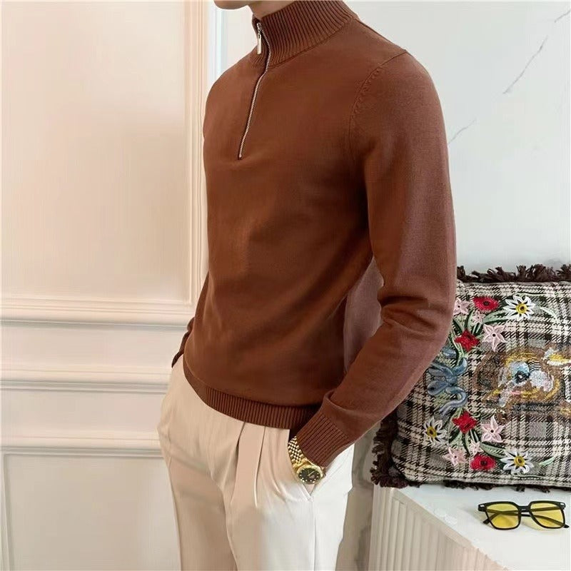 Half Turtleneck Zipper Bottoming Sweater Men Pullover All-matching