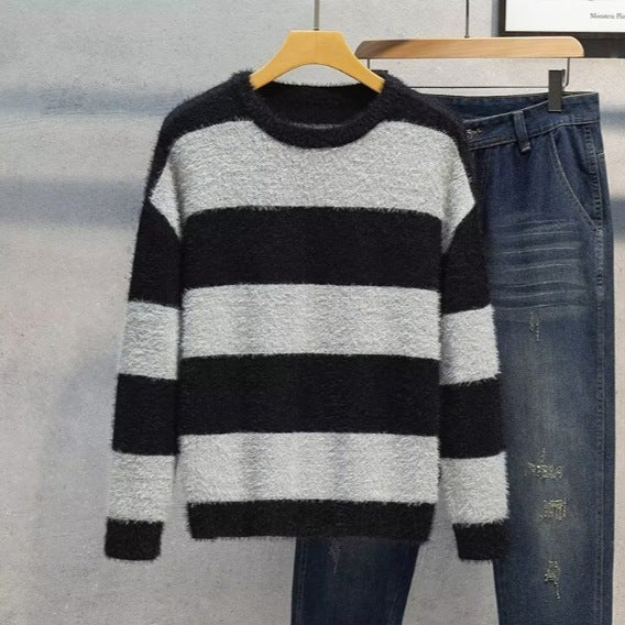 Round Neck Multicolor Design Soft Nuo Sweater Men's Autumn And Winter Lightly Mature Knitwear Loose American Retro Korean Style Coat