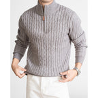 Men's Casual Solid Color Half-height Zip Twisted Sweater