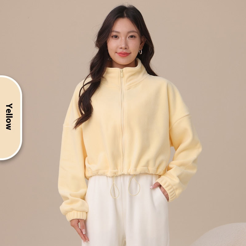 Aoli Velvet Sports Jacket For Women Loose Lapel Yoga