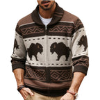 Men's European And American Retro Jacquard Knit Sweater Autumn And Winter Thickened Cardigan