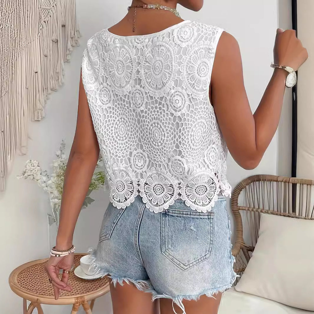 Short Solid Color Lace Casual Bottoming Shirt