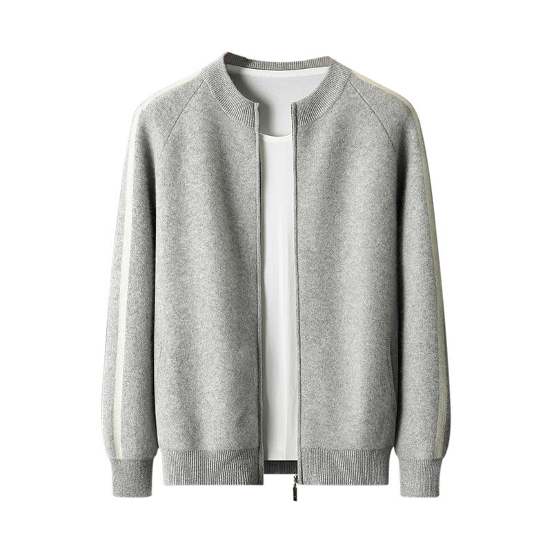 Fashionable All-match Casual Woolen Sweater Four Flat Air Layer Thickened Half Turtleneck Pure Wool Cardigan