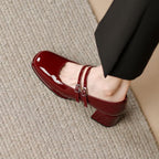 Soft Leather Shoes Women's Chunky Heel Low-cut High Heels