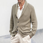 Men's Solid Color Loose Lapels Long Sleeve Knitted Coat