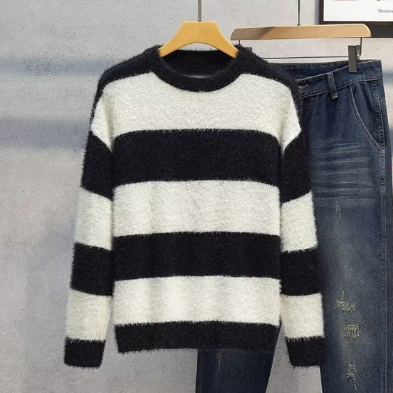 Round Neck Multicolor Design Soft Nuo Sweater Men's Autumn And Winter Lightly Mature Knitwear Loose American Retro Korean Style Coat