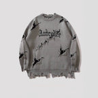 New Personality Street Jacquard Ripped Frayed Vintage Loose Sweater
