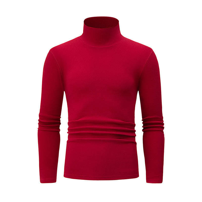 Autumn And Winter Men's Solid Color Versatile High-neck Base Layer Casual Fleece Top