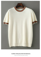 Round Neck Pure Wool Sweater Men's Short Sleeve Early