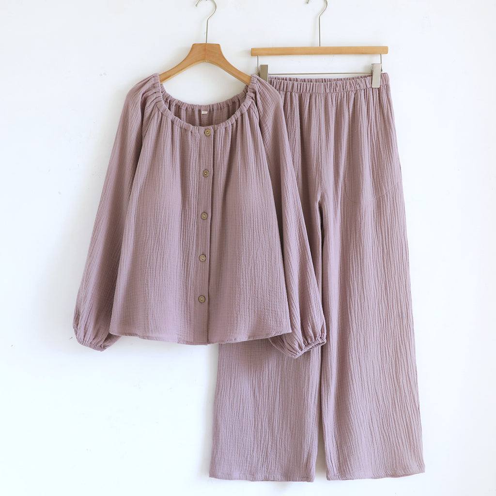 Women's Loose Long-sleeve Long Pants Casual Comfortable Simple Pajama Set