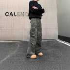 American Vintage Crumpled Multi-pocket Washed Camouflage Cargo Pants