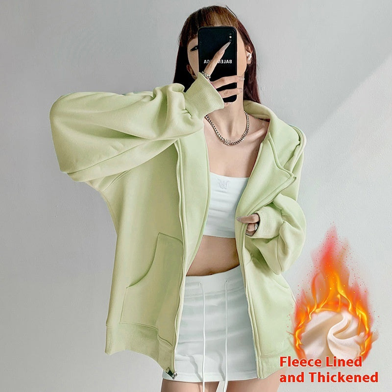 Women's Hooded Cardigan Loose-fitting Casual Pullover Coat